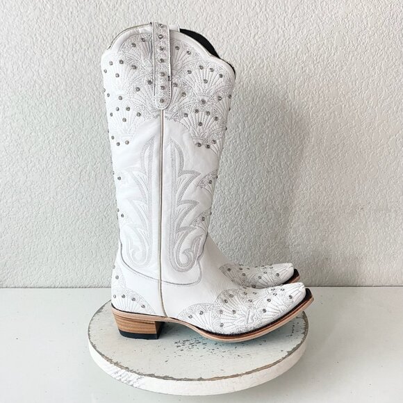 Lane CALYPSO Womens Cowboy Boots 7.5 White Western Cowgirl Mid Calf Pointed Toe - Picture 2 of 11